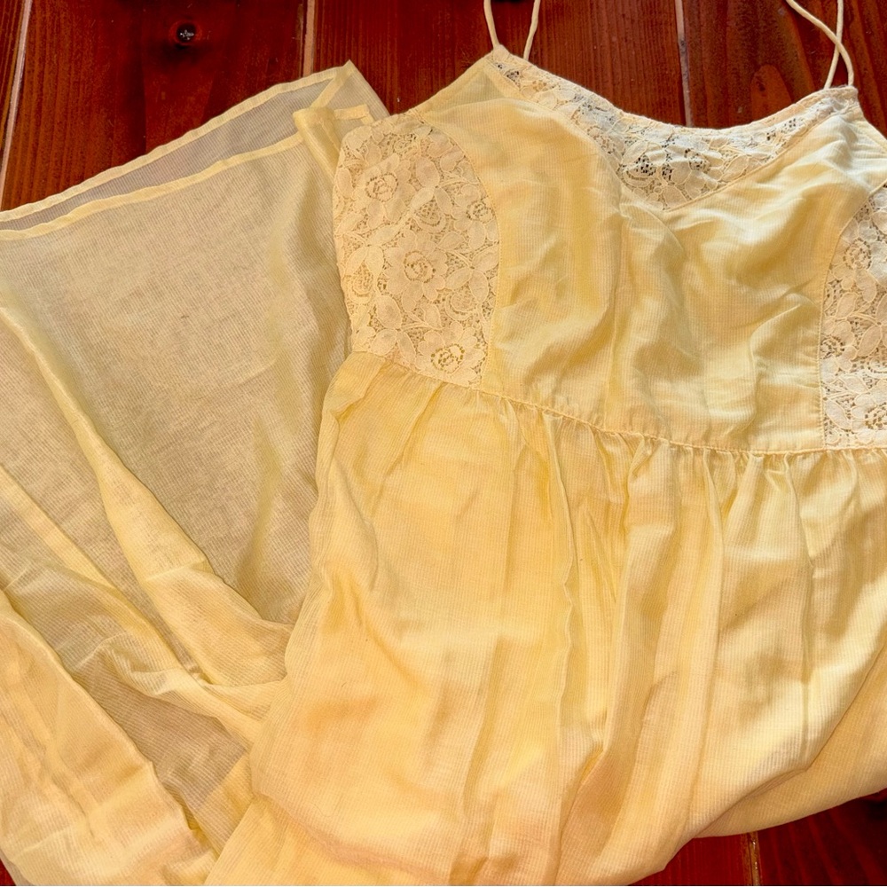 H&M Pale Yellow Lace-Trim Satin Slip Dress